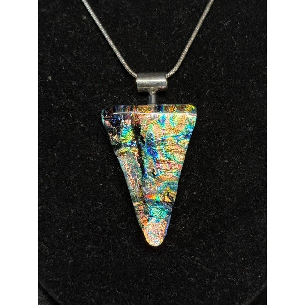 Sterling Silver Dichroic Glass Triangle Pendant Necklace 18" Italy 925
